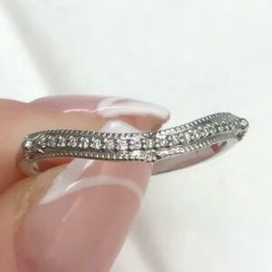 Genuine Real Diamond curved band Solid 14kt white gold